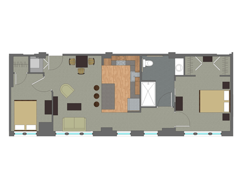 Floor plan for 2 beds, 1 bath, 820 sqft